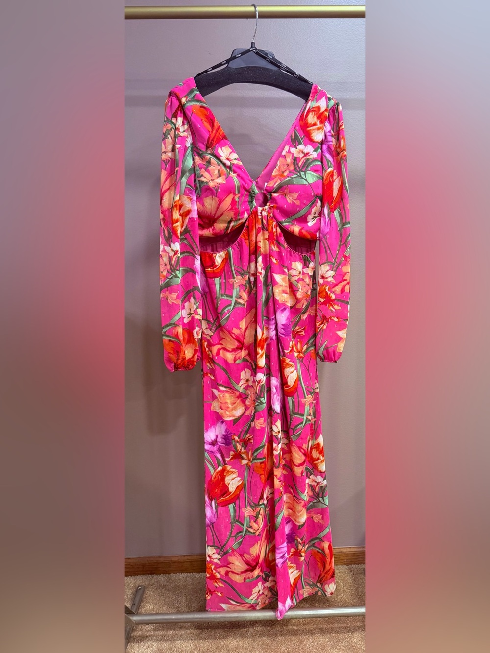 Siena Studio Hot Pink Floral Knot-Front Maxi Dress